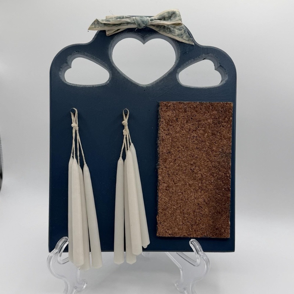 Vintage Blue Wood Heart Cutout Country Notes Wall Hanging Cottagecore Kitchen